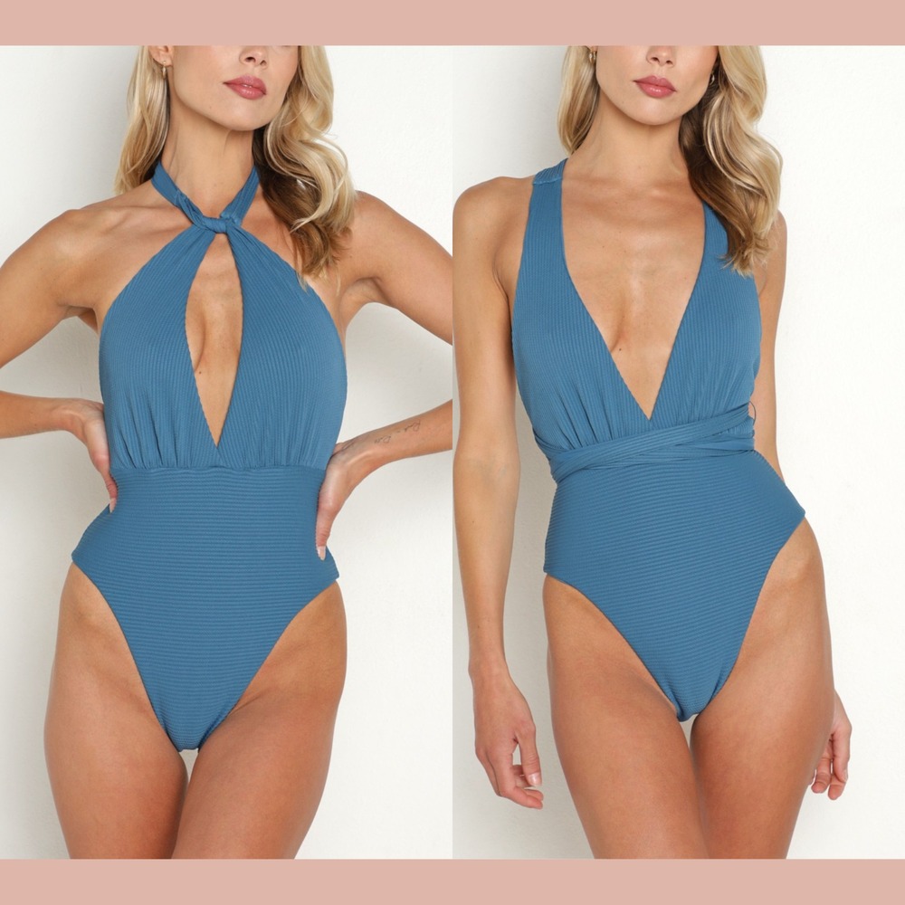 NWT $220 L Space [ Large‎ ] Deep V Neck Allegra One Piece Oceanside Blue